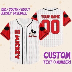 Personalize Disney Mickey Symbol Red Jersey, Custom Name Disney Shirt