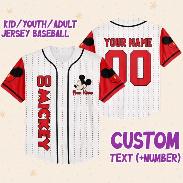Personalize Disney Mickey Symbol Red Jersey, Custom Name Disney Shirt