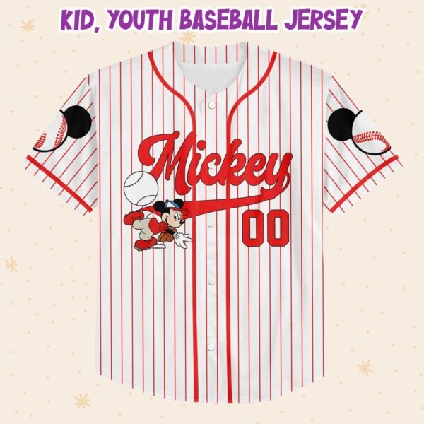 Custom Name Mickey Mouse Jersey Red Pinstripe Baseball Jersey - Image 3