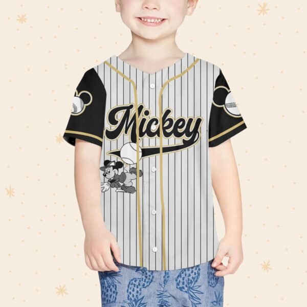 Personalized White & Gold Mickey Jersey, Black Sleeve Pinstripe Shirt - Image 3