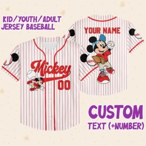 Custom Name Mickey Mouse Jersey Red Pinstripe Baseball Jersey