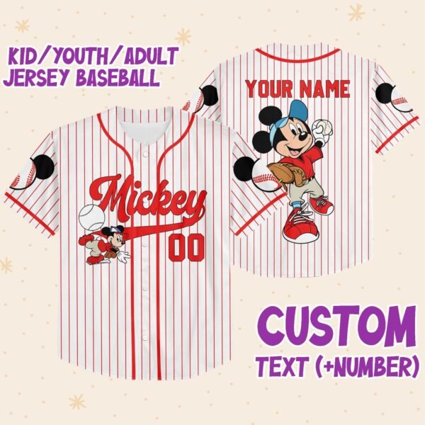 Custom Name Mickey Mouse Jersey Red Pinstripe Baseball Jersey