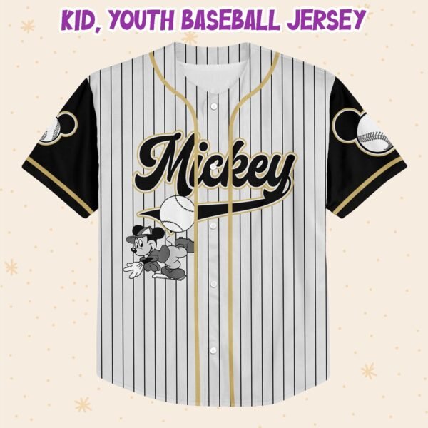 Personalized White & Gold Mickey Jersey, Black Sleeve Pinstripe Shirt - Image 4