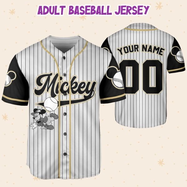 Personalized White & Gold Mickey Jersey, Black Sleeve Pinstripe Shirt - Image 5
