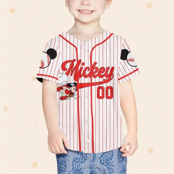 Custom Name Mickey Mouse Jersey Red Pinstripe Baseball Jersey - Image 5