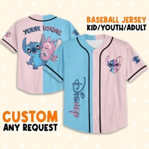 Custom Stitch & Angel Matching Couple Baseball Jersey Shirt