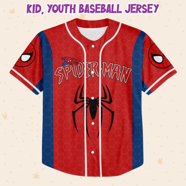 Custom Name Spider Man Blue And Red Baseball Jersey, Spider Birthday Gift - Image 3