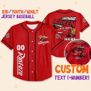 Personalize Lightning Mcqueen speed Red Dark Kids, Youth, Adult Disney Baseball Jersey