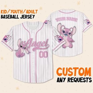 Lilo and Stitch Angel Custom Name Baseball Jersey, Stitch Birthday Family Shirt