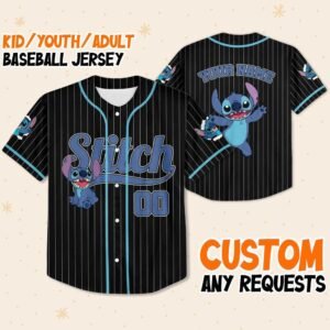Personalize Disney Stitch Happy Striped Black Jersey, Lilo Stitch Birthday Gift