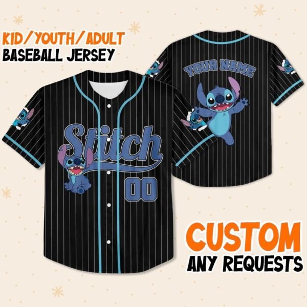 Personalize Disney Stitch Happy Striped Black Jersey, Lilo Stitch Birthday Gift