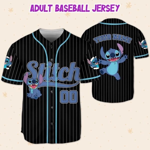 Personalize Disney Stitch Happy Striped Black Jersey, Lilo Stitch Birthday Gift - Image 6