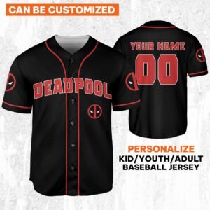 Personalize Deadpool Black Red Jersey, Wolverine And Deadpool Shirt, Hero Sport Jersey