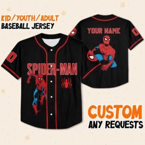 Personalize Disney Amazing Spider Man Baseball Jersey, Classic Black No Striped Shirt