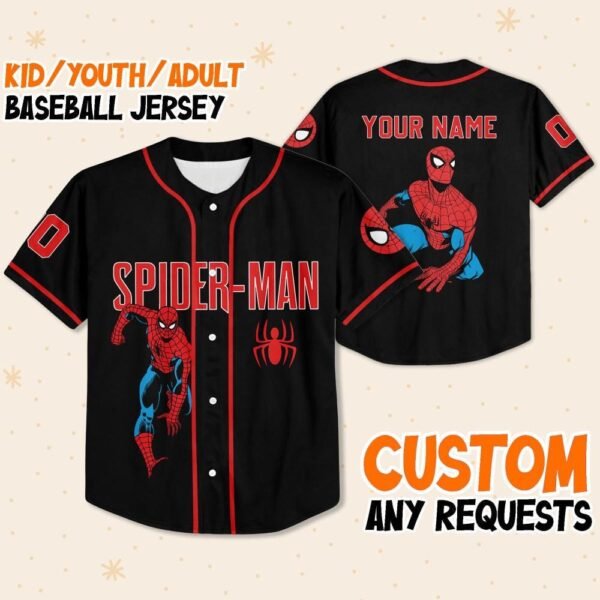 Personalize Disney Amazing Spider Man Baseball Jersey, Classic Black No Striped Shirt