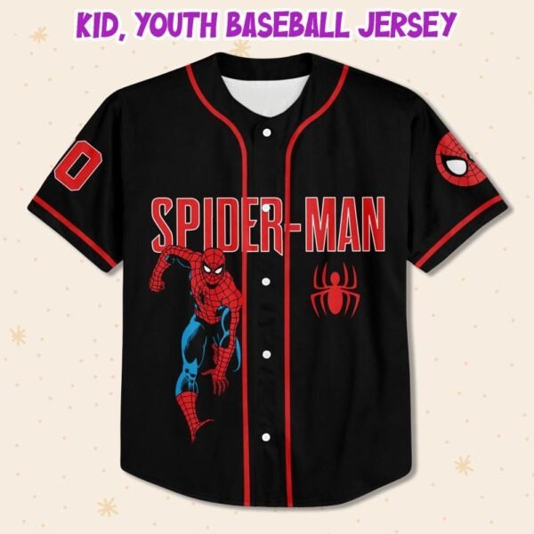 Personalize Disney Amazing Spider Man Baseball Jersey, Classic Black No Striped Shirt - Image 3