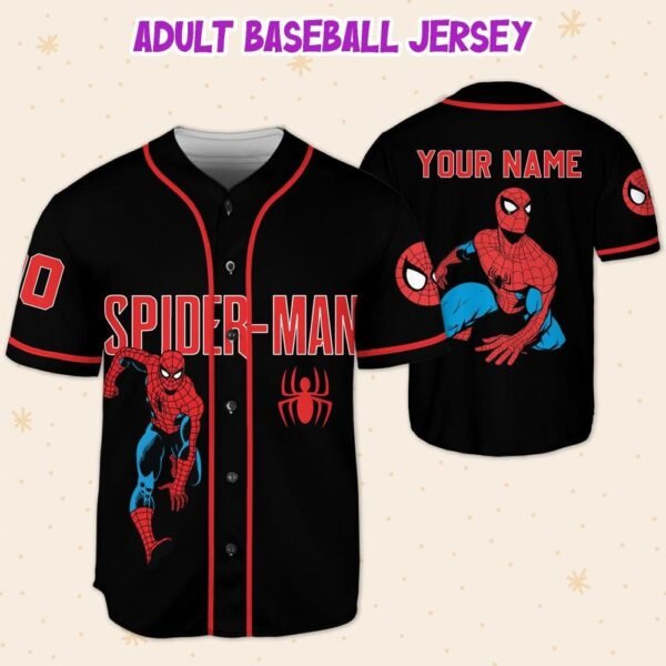 Personalize Disney Amazing Spider Man Baseball Jersey, Classic Black No Striped Shirt - Image 5