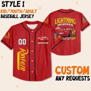 Personalize Disney Cars Lightning Mcqueen Red striped Jersey Baseball