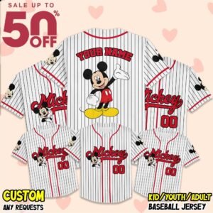 Personalize Disney Mickey Mouse Cute Striped White Baseball Jersey
