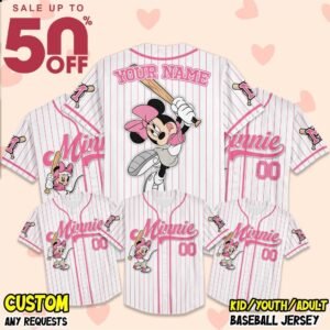 Custom Disney Mickey and Friends Minnie Pink Baseball Jersey