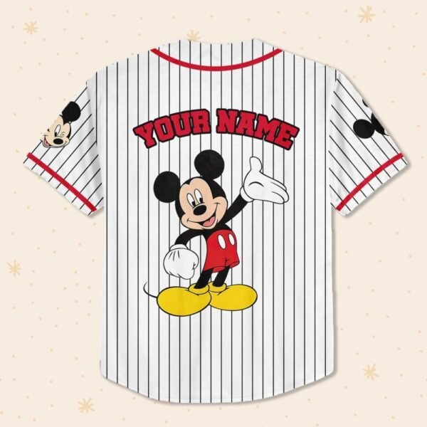 Personalize Disney Mickey Mouse Cute Striped White Baseball Jersey - Image 3