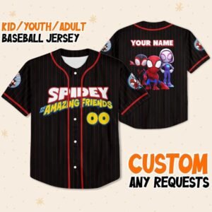 Custom Name Spidey Amazing Friends Funny Black Red Back to School Jersey, Spider Verse Baseball Jersey Team