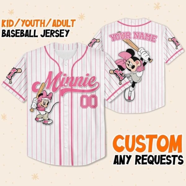 Custom Disney Mickey and Friends Minnie Pink Baseball Jersey - Image 3