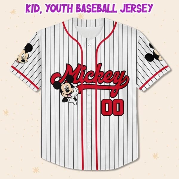 Personalize Disney Mickey Mouse Cute Striped White Baseball Jersey - Image 5