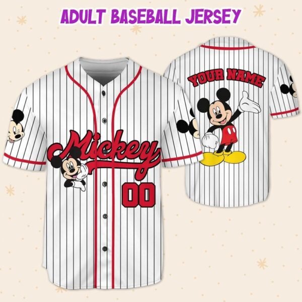 Personalize Disney Mickey Mouse Cute Striped White Baseball Jersey - Image 7