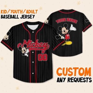 Personalize Disney Mickey Mouse Cute Striped Black, Custom Disneyland Jersey