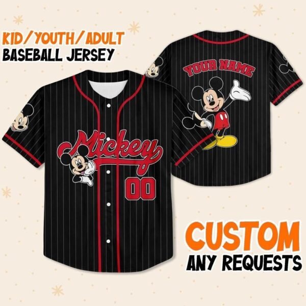 Personalize Disney Mickey Mouse Cute Striped Black, Custom Disneyland Jersey