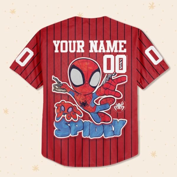 Personalize Spidey and his amazing friend Jersey, Custom Name Spiderman Baseball Jersey - Image 4
