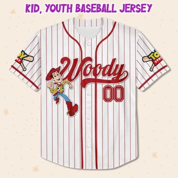 Custom Name Disney Toy Story Woody Baseball Jersey, Woody Birthday Jersey Gift - Image 3