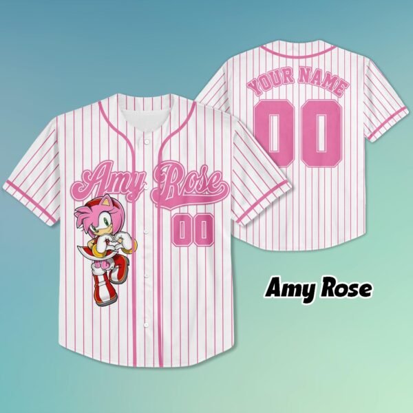 Amy Rose Baseball Jersey – Custom Pink Sonic Shirt with Name & Number Shirt
