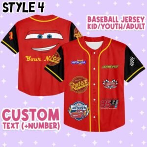 Custom McQueen Racing Red Jersey with Black Sleeves Baseball Jersey