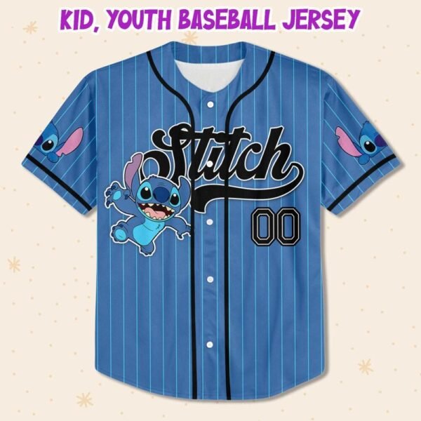 Disney Lilo and Stitch Blue Simple Custom Name Baseball Jersey - Image 4
