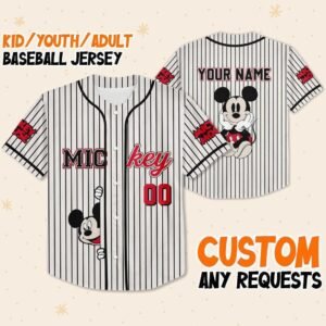 Personalize Disney Vintage Mickey Striped, Custom Name Stripe Line Color Baseball