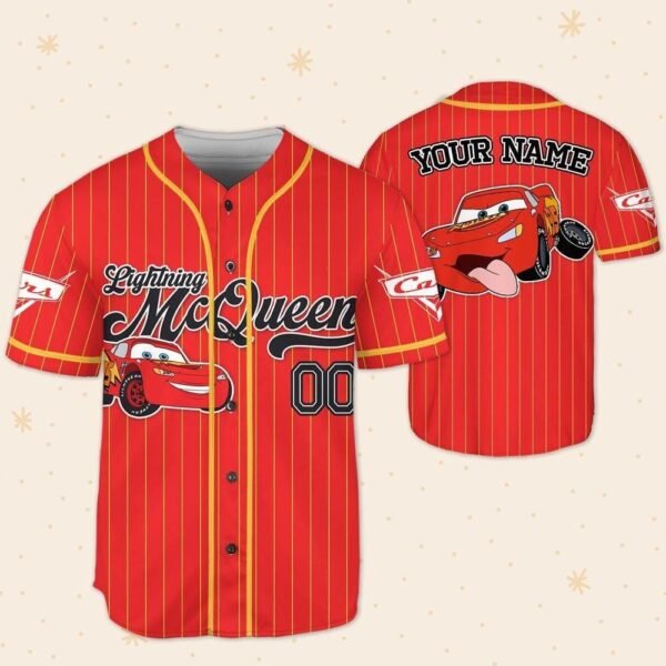 Custom Disney Cars Lightning McQueen Red Simple Jersey Baseball - Image 3