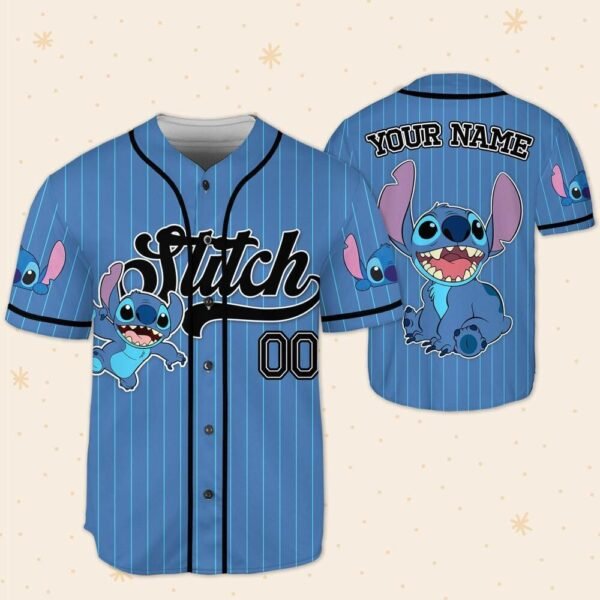 Disney Lilo and Stitch Blue Simple Custom Name Baseball Jersey - Image 3