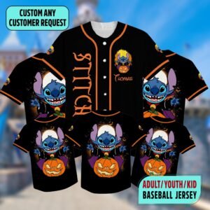 Custom Disney Stitch Halloween Baseball Jersey, Stitch Baseball Jersey Team