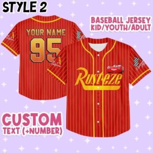 Red Striped Baseball Jersey – Custom McQueen 95 Shirt