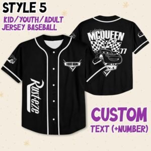 Monochrome McQueen Jersey – Personalized Black & White Cars Tee