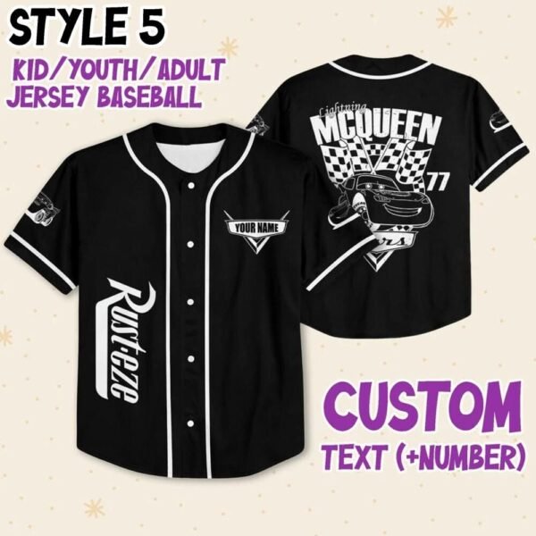 Monochrome McQueen Jersey – Personalized Black & White Cars Tee