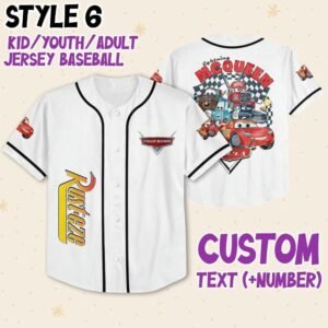 Custom Lightning McQueen & Friends White Baseball Jersey Shirt
