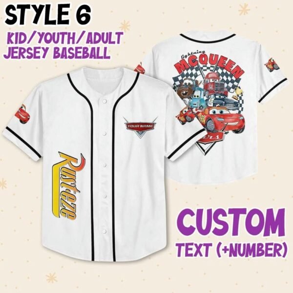 Custom Lightning McQueen & Friends White Baseball Jersey Shirt
