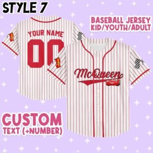 Custom McQueen Red Baseball Shirt, McQueen White Pinstripe Jersey Baseball