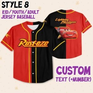 Personalized Lightning McQueen Half Red Half Black Baseball Jersey
