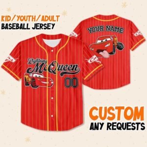 Custom Disney Cars Lightning McQueen Red Simple Jersey Baseball