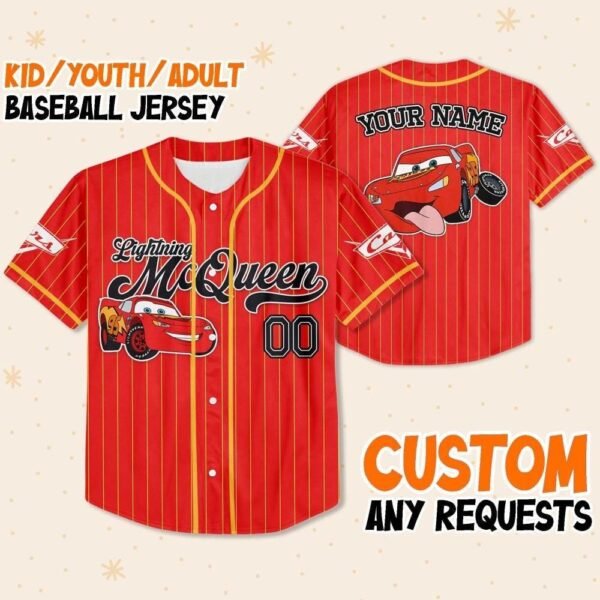 Custom Disney Cars Lightning McQueen Red Simple Jersey Baseball