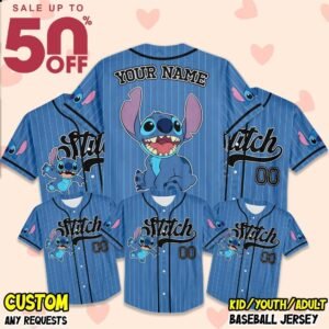 Disney Lilo and Stitch Blue Simple Custom Name Baseball Jersey